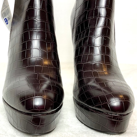 R GUESS Dark Brown Lapse Faux Leather Croc Stiletto High Heel Ankle Boot sz  8M - Picture 7 of 13